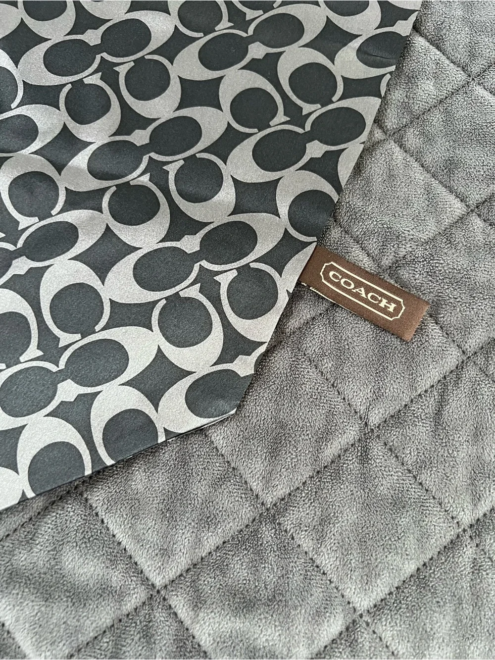 Coach Large Head Band Silk Scarf Wrap Monogram Navy Blue Purse Bow T